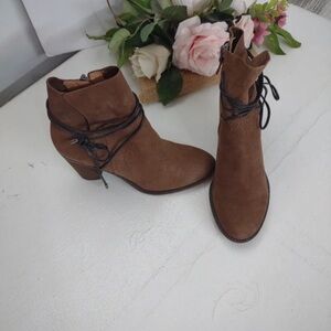 Franco Sarto Brown Heeled Boots with Black Lace